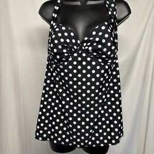 Smart Sexy Swim 38C Tankini Halter Top Polka Dot Black And White Rockabilly Tank